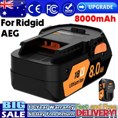 $50.99 • Buy 8.0Ah 18V Li-Ion Battery For RIDGID AEG R840087 R840086 L1815R Cordless Tools AU
