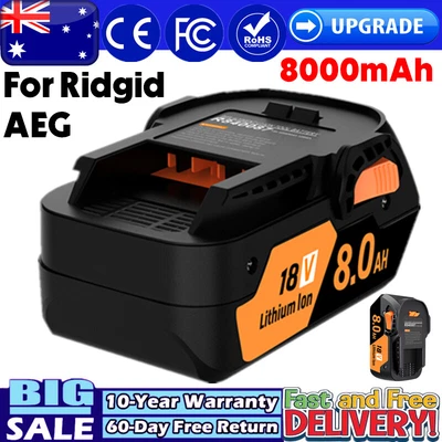 $50.99 • Buy 8.0Ah 18V Li-Ion Battery For RIDGID AEG R840087 R840086 L1815R Cordless Tools AU