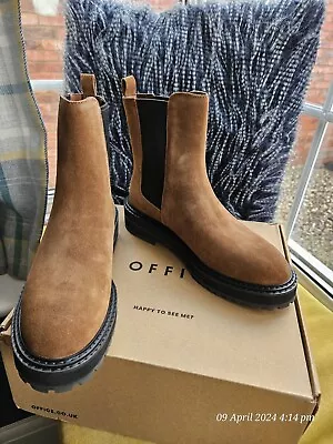 Office Shoes Tan Brown Suede Chunky Sole Chelsea Ankle Boot Eur 39 UK 6 BNIB • £24.95