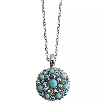 Mariana Rhodium Pltd Simulated TURQUOISE Guardian Angel Crystal Pendant Necklace • $74