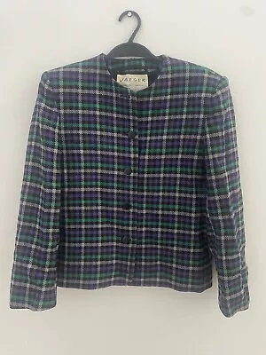 JAEGAR Beautiful Vintage Blue Checked Tweed Size 12  100% Pure New Wool • £15