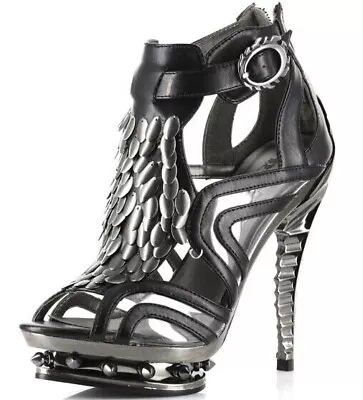 Hades ORION Black Strappy High Molded Skeleton Heels Spike Platform Ankle Strap • $138