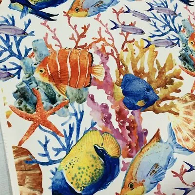 Nautical Upholstery Fabric Ocean Animal Tropical Fish Aquarium Sea Reef Fabric • £0.99