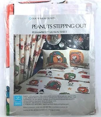 NOS Vintage 80s SNOOPY PEANUTS STEPPING OUT SEARS FULL FLAT SHEET Cartoon Disco • $67.99