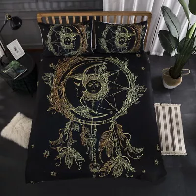 Mandala Dark Gold Moon Sun Bedding Set Duvet Cover Comforter Cover Pillow Case • $16.09