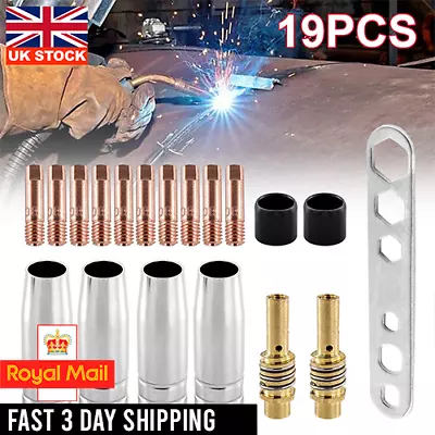 MB15 MIG WELDING CONSUMABLES KIT TORCH CONTACT TIPS NOZZLE SHROUD 14AK/15AK 19pc • £3.89