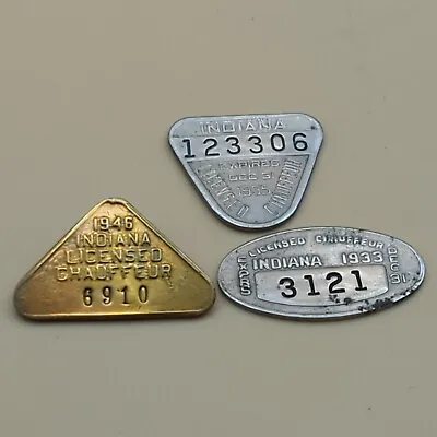 3-indiana Licensed Chauffeur Badges/pins 1933  1935  1946 • $16.95