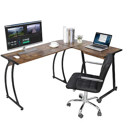 L Shaped Desk Corner Computer Gaming Laptop Table Workstation Home Office Brown • $65.58