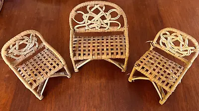 Vintage Wicker Cane Rattan Doll Furniture - 3 Piece Setting Settee Chairs Flawed • $25