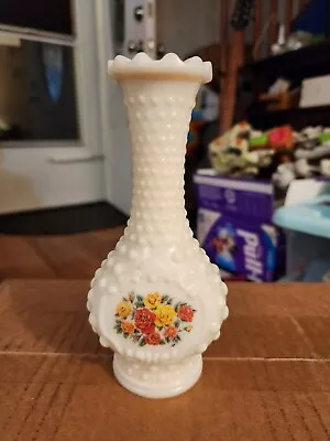 Hobnail Bud Vase Milk Glass Roses Vintage White 1970's Avon 6  • $8