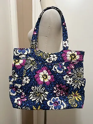 Vera Bradley Mandy Quilted Shoulder Tote Bag Blue Floral Euc • $35