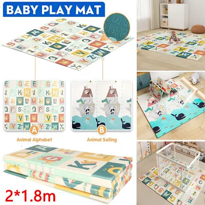 2 Side Baby Play Mat Crawling Soft Blanket Folding Cartoon Waterproof Carpet UK • £19.50