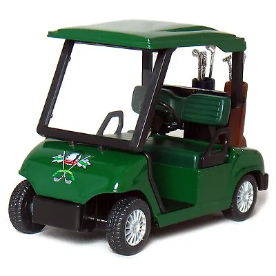 New 4.5  Kinsfun Golf Cart W/ Clubs Diecast Metal Model Caddy Toy Car Green • $8.89