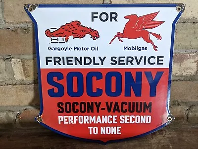 Vintage '41 Mobil Socony Mobilgas Porcelain Gas Pump Sign Mobiloil 12.5  X 12  • $154.99