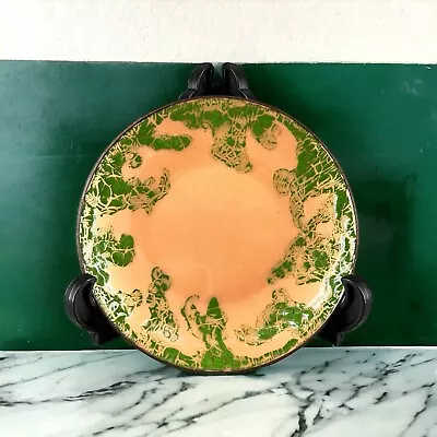 Vintage Enamel On Metal Trinket Dish Orange Green 6” Round Mid Century Style • $14.99