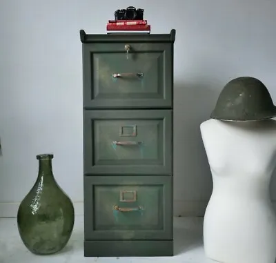 Green Chest Of Drawers Military Tallboy Hand Painted Furniture Green Cupboard  • £350