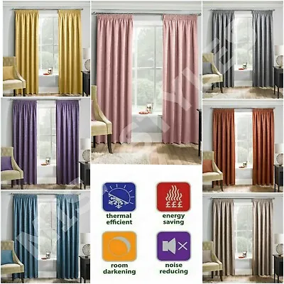 £26.89 • Buy Matrix Plain Thermal Woven Block Out Lined Curtains 3  Pencil Pleat Tape Top