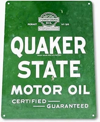 Quaker State Motor Oil Tin Sign Certified Guaranteed Pennsylvania Company Garage • $17.52