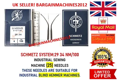£44.99 • Buy Schmetz System:29 34 Nm/100 (25) Blind Hemmer Industrial Sewing Machine Needles