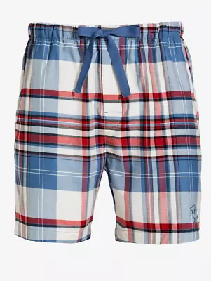 New Peter Alexander Mens Cream Blue Red Tartan Shorts Xxl Rrp$59.95 Cotton • $35