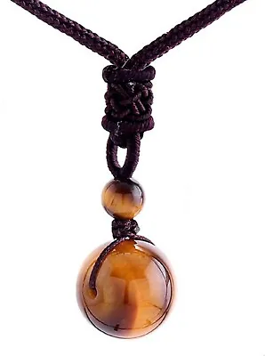 Tigers Eye Ball Pendant Gemstone 16mm Ball Necklace Chakra Stone Cord Jewellery • £3.95