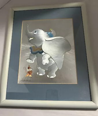 Vintage Walt Disney Dumbo Dufex Foil Art Print Framed Matted Made In England • $20