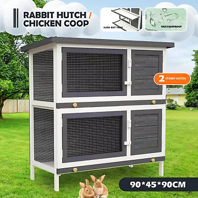 2 Storey Rabbit Hutch Chicken Coop Hutches Guinea Pig House Wooden Cage • $77.99