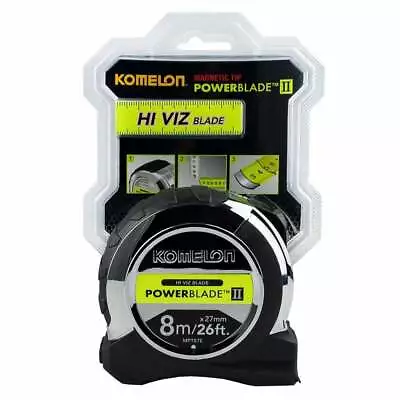 KOMELON Soft Grip 5m/16ft Or 8m/26ft PowerBlade HI VIZ Magnetic End Tape Measure • £16.99