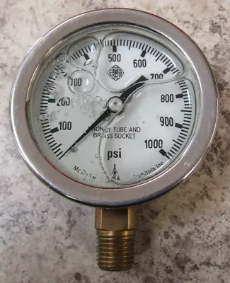 McDaniel Controls Liquid Filled Pressure Gauge  0-1000 PSI  Bronze Tube Brass • $27.99