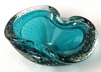 Vintage Murano Bullicante | Control Bubble Turquoise Glass  Bowl • £19.99