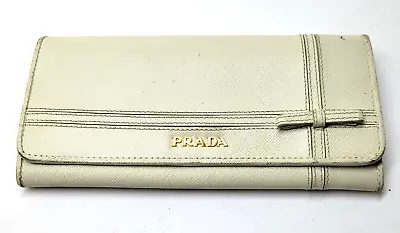 PRADA Vintage Cream Beige Long Leather Logo Wallet Inside Coin Purse $199.obo • $199