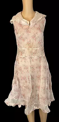 Vintage 20s 30s Sleeveless Pink Floral Sheer Day Garden Dress 32x28x50 XS • $145