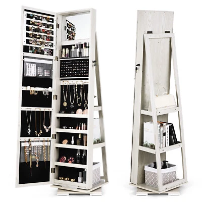 $219.95 • Buy 3-in-1 Mirror Jewlelry Cabinet Makeup Storage 360° Rotate Oragniser Box Armoire