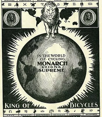 1896 Monarch World Globe Countries King Of Bicycles Astrological Symbols Ad 5123 • $11.97