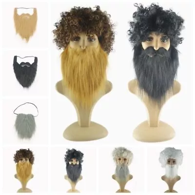 Afro Men's Fake Beard Wig Curly Halloween Cosplay Wig Wig Beard  Makeup Party • £3.20