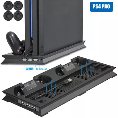 $30.29 • Buy For PS4 PRO Cooling Vertical Stand Charging Dock Station 2 Cooler Fan 3 HUB New