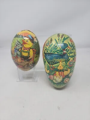 2 Vintage German Paper Papier Mache Eggs Boxes Easter Rabbits Chicks Ducks • $29.95