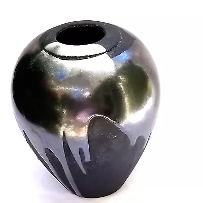 Haeger Vintage 1980's- Matte Black Metallic Volcanic Lava Drip Glaze Vase 8  • $110