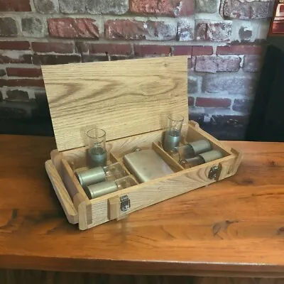 Wood Box Set Souvenir Shot Glasses Flask Spent Shells MK19 Cartridge Case • $350