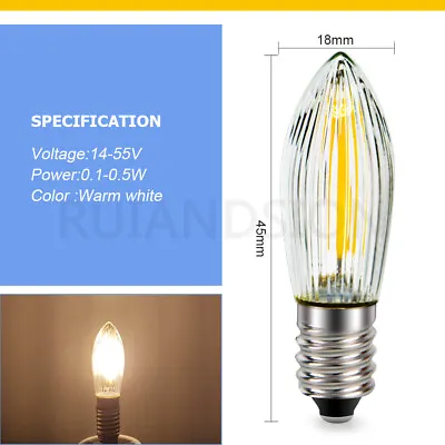 E10 LED Replacement Bulb 14-55V 110V 220V White Warm White Top Candle Fairy Ligh • $11.90