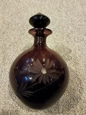 7  Mikasa Wine Spirits Etched Decanter W/ Stopper. Eggplant Color.  • $50