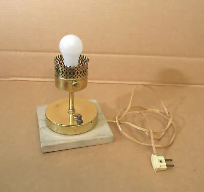 Vtg 1960's Stone Marble Base Small Electric Brass Table Lamp (w/o Chimney Shade) • $26