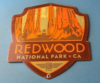 Vintage Redwood National Park Sign - CA Gas Service Station Pump Porcelain Sign • $149.47