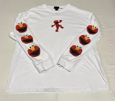 H&M | Mens XL Sesame Street Long Sleeve Pullover T-Shirt Elmo White Relaxed Fit • $14.49