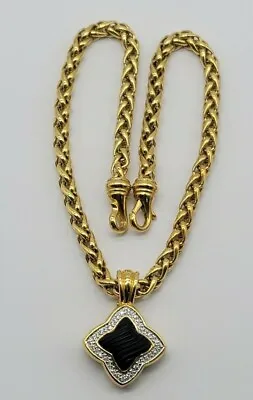 HEAVY David Yurman 6mm Wheat 18k Gold 16  Chain Onyx Diamond Quatrefoil Pendant • $8999