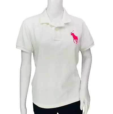 Ralph Lauren Womens Classic Fit Mesh Polo White Big Pony Logo Approx Size L • $21.24