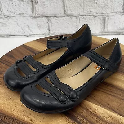 Miz Mooz Devi Black Leather Mary Jane Devil Flat Shoes Woman’s Size 7.5 • $32.99
