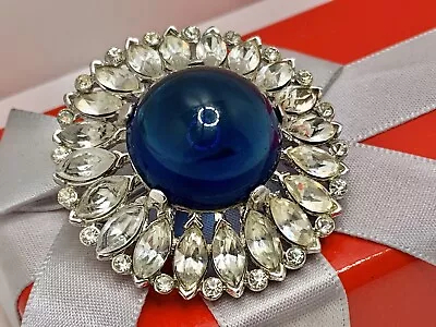 Vintage Trifari Alfred Philippe Jelly Belly Pin Brooch Blue Cabochon Rhinestone • $300