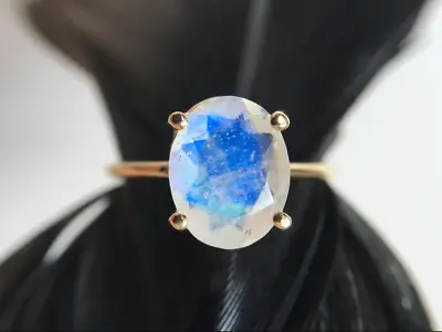 Natural Rainbow Moonstone Ring 925 Sterling Silver Handmade Engagement Ring • $40.80