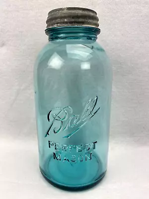 Vintage Ball Perfect Mason Jar Blue Half Gallon #5 With Zinc Lid • $19.54